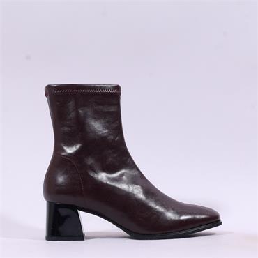 Miss Elastic Fax Block Heel Ankle Boot - Burgundy